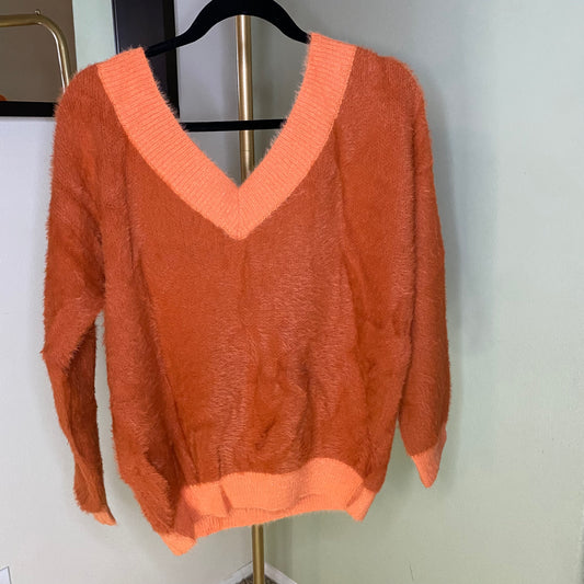 Women’s V-Neck Long Sleeves Fluffy Sweater